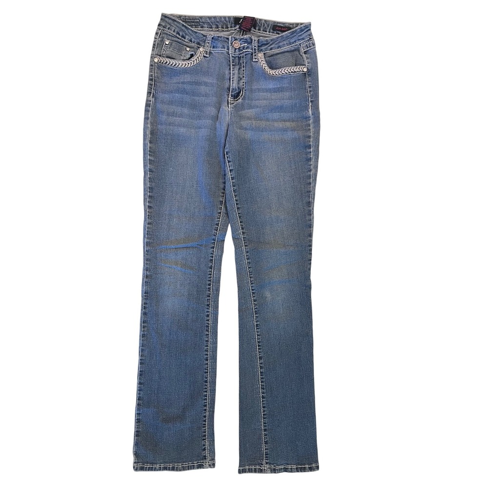 Earl Jean Embellished Jeans Slim Boot Cut Rhinestone Pockets Denim Size‎ 10